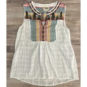 Savanna Jane White Sleeveless Tunic with Multicolor Embroidered Yoke